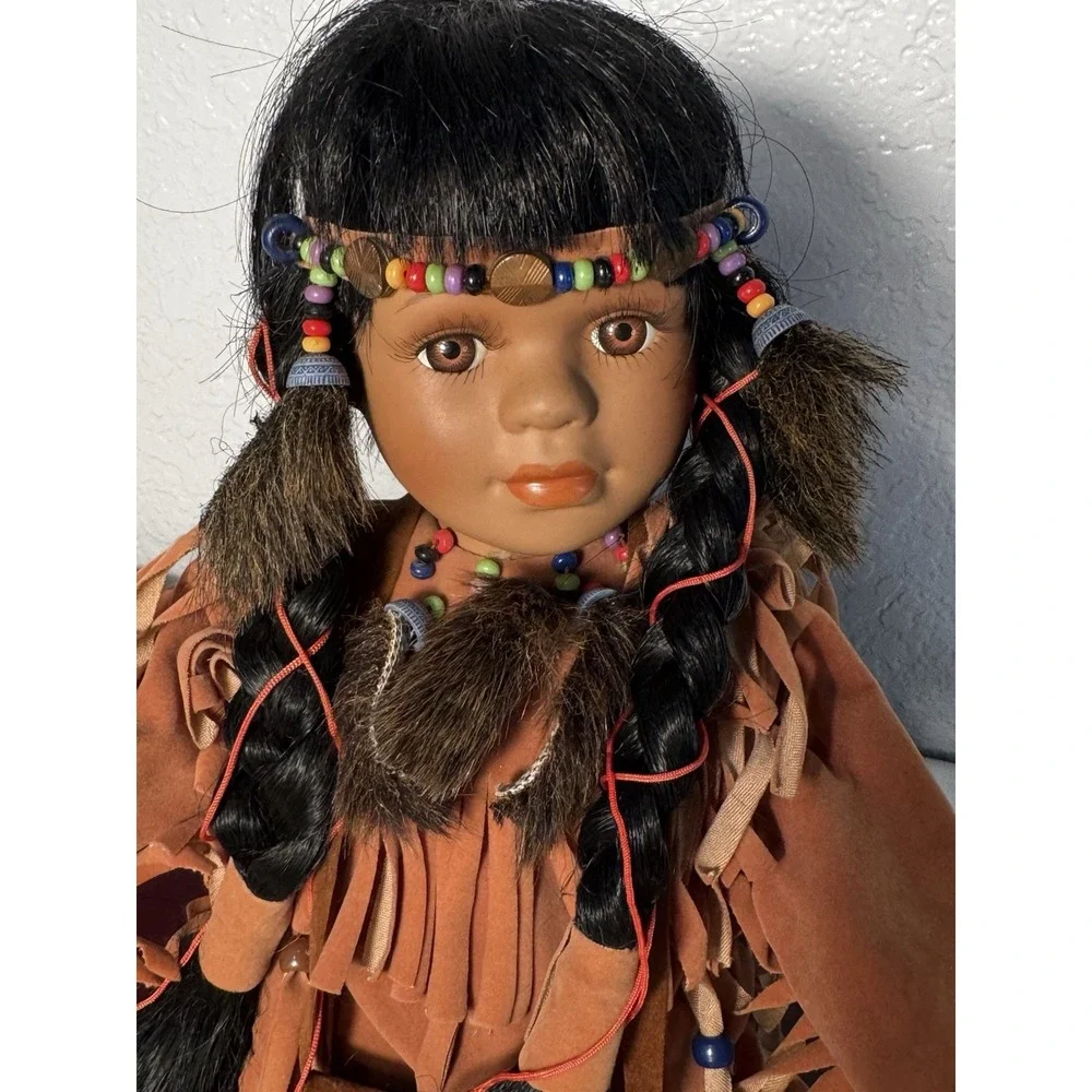 Southwestern NATIVE American Girl porcelain doll, Sz 16in/12in Seated